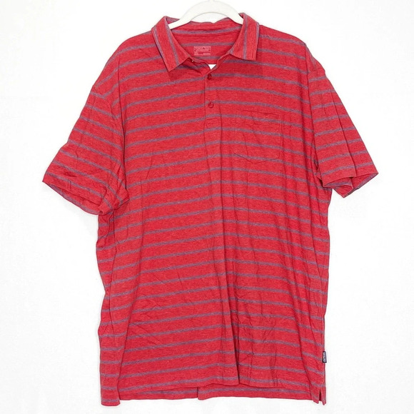 Patagonia Red With Gray Stripes 3 Button Squeaky Clean Polo Size XXL - Picture 1 of 6